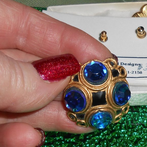 Royal Blue & Gold Earrings - Picture 6 of 7